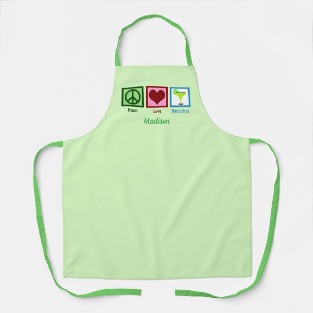 Peace Love Margaritas Cute Custom Green Bartender Apron (Front)