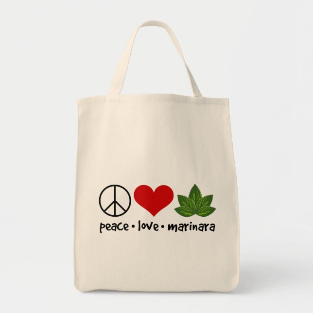 Peace Love Marinara Basil Leaves Cluster Tote Bag (Front)