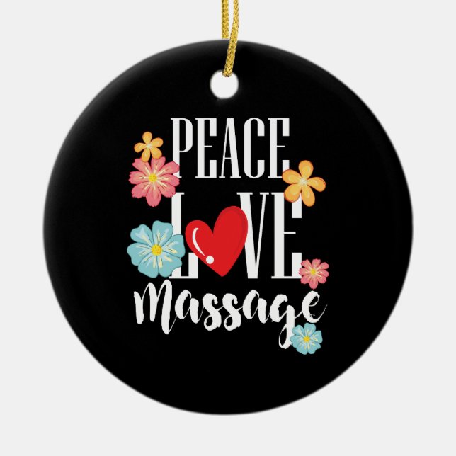 Peace Love Massage Ceramic Tree Decoration (Front)