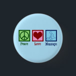 Peace Love Massage Therapy 3 Cm Round Badge<br><div class="desc">A beautiful blue masseuse button that reads Peace Love Massage for a therapist. A cute LMT present for someone who works in massage therapy.</div>