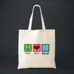 Peace Love Massage Therapy Tote Bag<br><div class="desc">A beautiful masseuse tote bag gift that reads Peace Love Massage for a therapist. A cute LMT present for someone who works in massage therapy.</div>