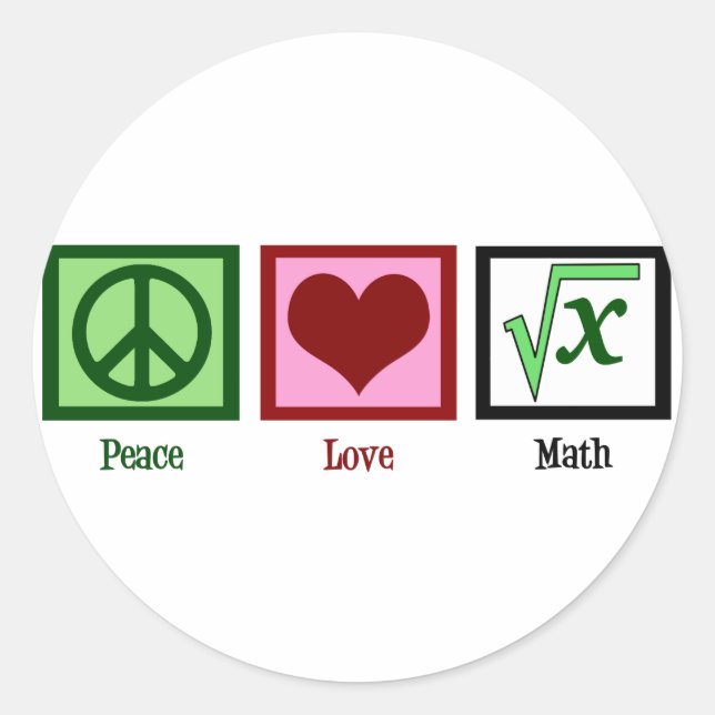 Peace Love Math Classic Round Sticker (Front)