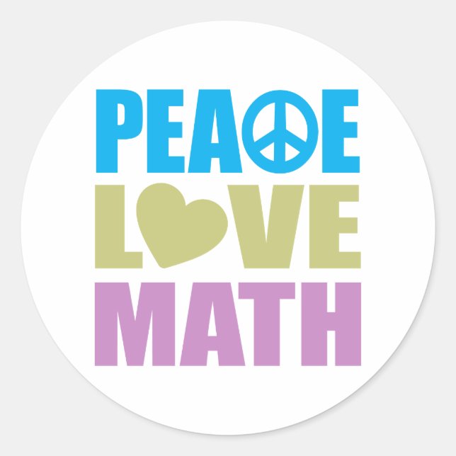 Peace Love Math Classic Round Sticker (Front)