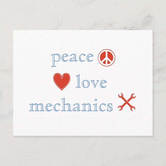 Peace Love Mechanics Postcard (Front)