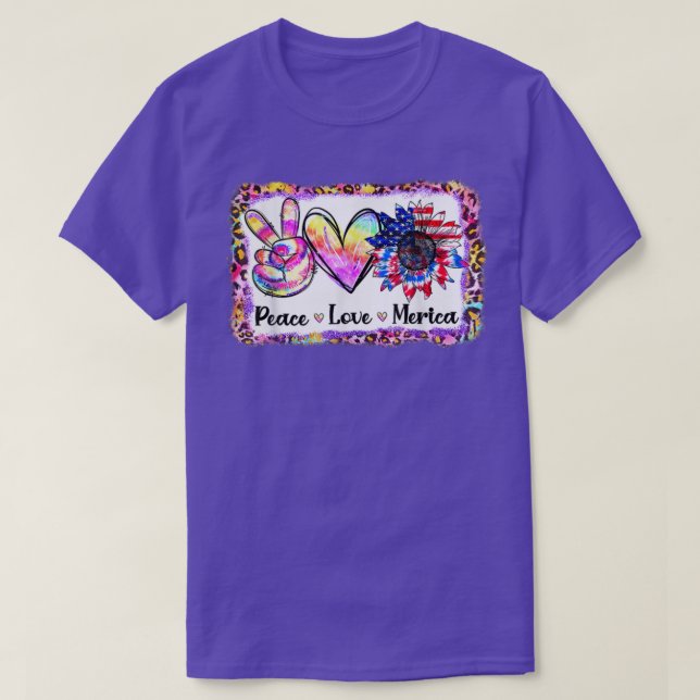 Peace Love Merica Tie Dye Leopard Sunflower 4th Of T-Shirt (Design Front)