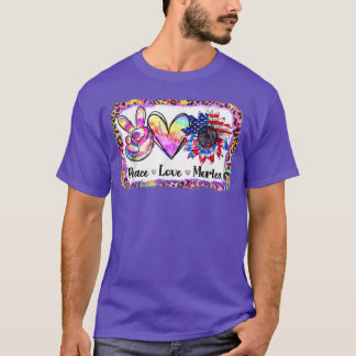 Peace Love Merica Tie Dye Leopard Sunflower 4th Of T-Shirt