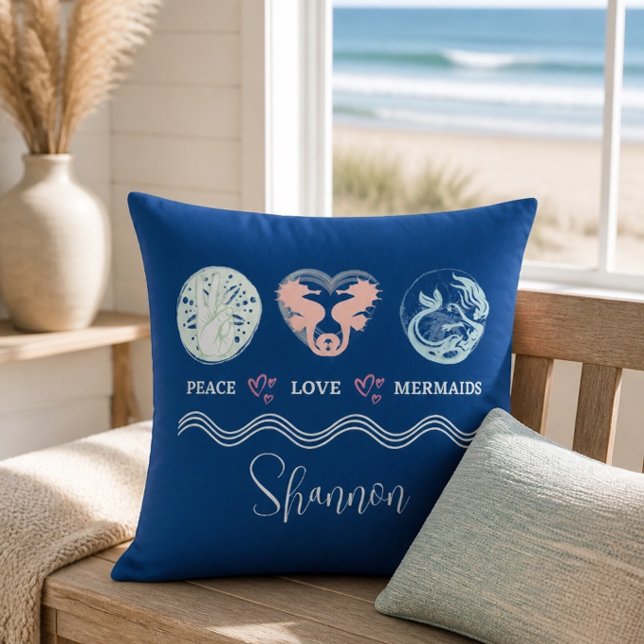 Peace Love Mermaids Personalised Square Pillow (Creator Uploaded)