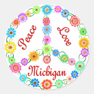 Peace Love Michigan Classic Round Sticker