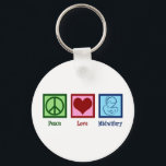 Peace Love Midwifery Cute Midwife Key Ring<br><div class="desc">Peace Love Midwifery. This beautiful midwives gift features a pretty peace sign,  heart,  and loving mum holding her new baby after natural childbirth. A cool midwife present.</div>