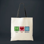 Peace Love Midwifery Cute Midwife Tote Bag<br><div class="desc">Peace Love Midwifery. This beautiful midwives gift features a pretty peace sign,  heart,  and loving mum holding her new baby after natural childbirth. A cool midwife present.</div>