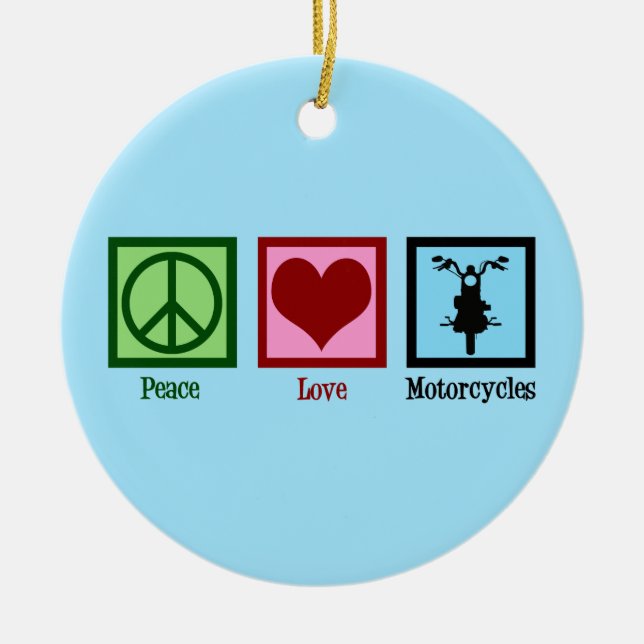 Peace Love Motorcycles Ceramic Tree Decoration (Front)
