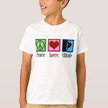Peace Love Mountain Climbing Kids T-Shirt<br><div class="desc">Peace Love Climb written under a green peace sign,  a red heart,  and a rock climber climbing a mountain. A great gift for an athlete into extreme sports.</div>