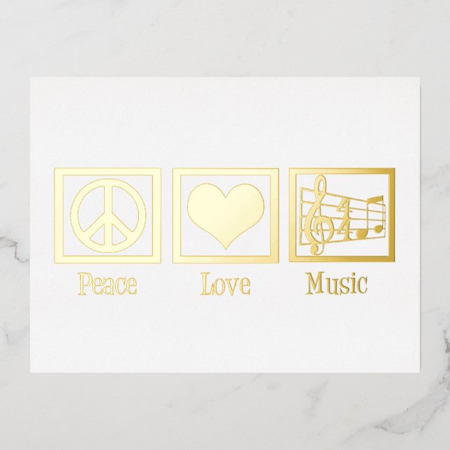 Peace Love Music Beautiful Musician Gold Foil Holiday Postcard (Front)