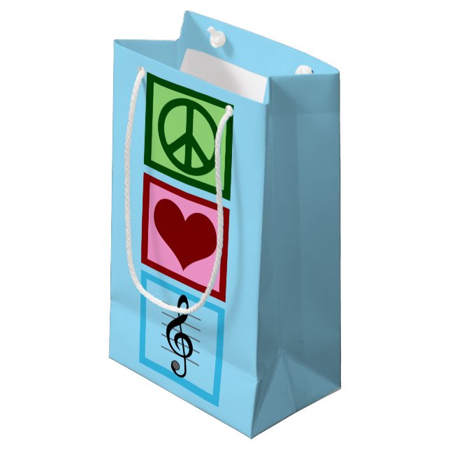 Peace Love Music Blue Musician Christmas Small Gift Bag (Front Angled)