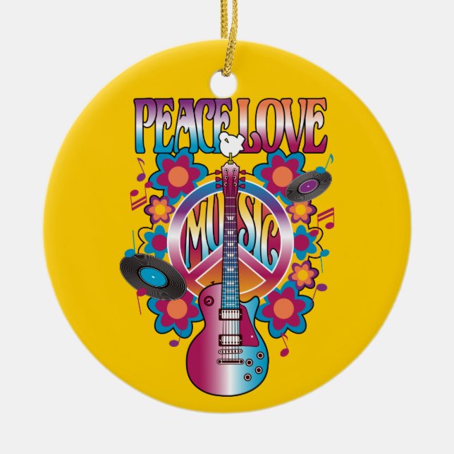 Peace-Love-Music Ceramic Tree Decoration (Front)