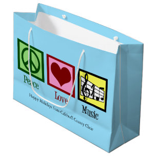 Peace Love Music Custom Blue Christmas Large Gift Bag