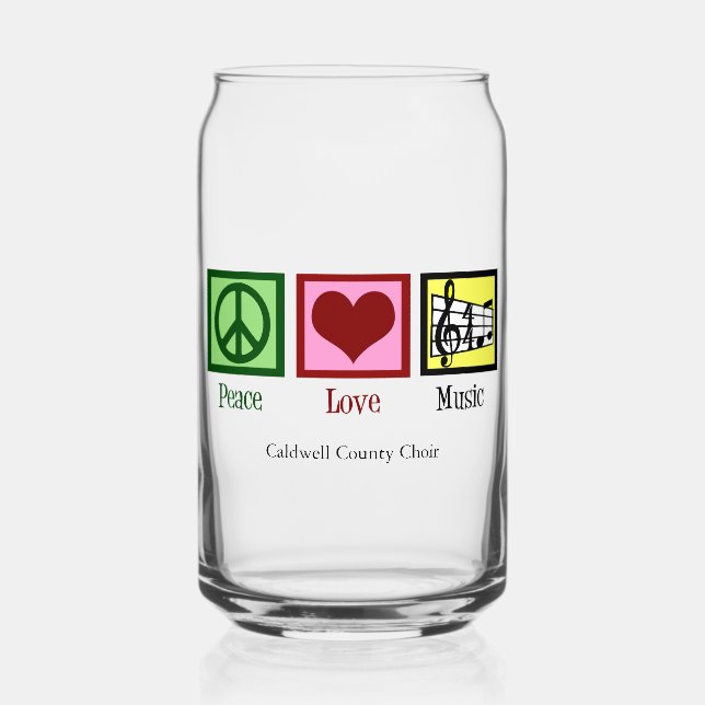 Peace Love Music Custom Cute Musician Can Glass (Front)