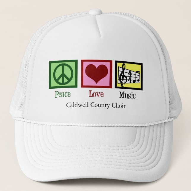 Peace Love Music Custom Cute Musician Trucker Hat (Front)