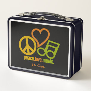 Peace Love Music custom name Metal Lunch Box