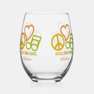 Peace Love Music custom name Stemless Wine Glass