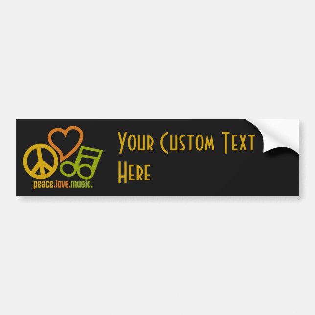 Peace Love Music custom text & color bumpersticker Bumper Sticker (Front)