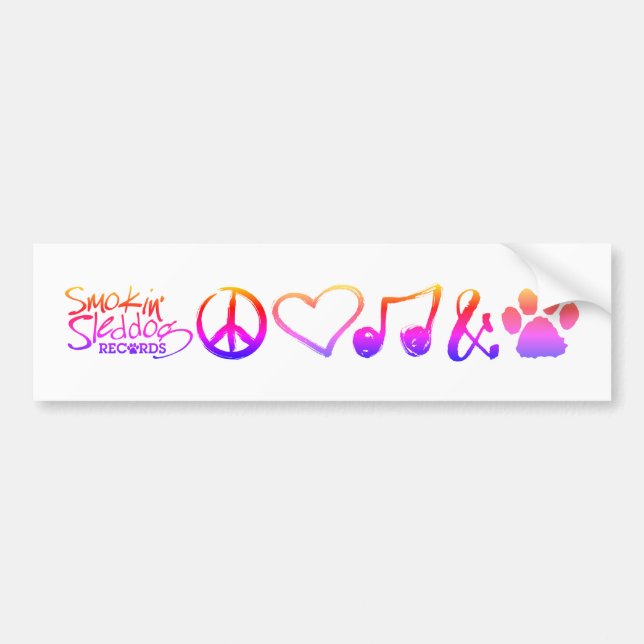 Peace, Love, Music & Dogs - Bumper Sticker (Front)
