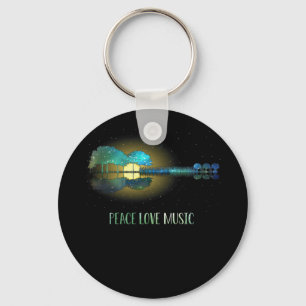 Peace Love Music Guitar Lake Shadow Hippie Key Ring