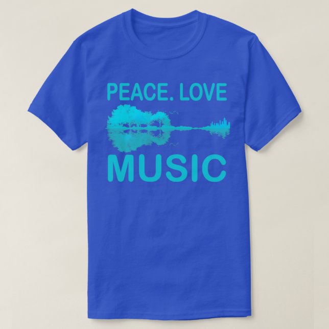 Peace Love Music Guitar Lake Shadow Hippie  T-Shirt (Design Front)