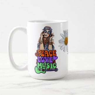Peace, Love & Music Hippie Gal Coffee Mug