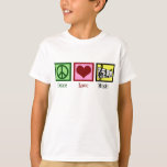 Peace Love Music Kids T-Shirt<br><div class="desc">Beautiful musician gift featuring a peace sign,  heart,  and a treble clef and musical staff. Cool PEACE LOVE MUSIC Christmas present for a composer,  band director,  or choir conductor.</div>