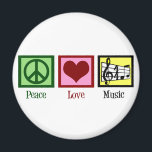 Peace Love Music Magnet<br><div class="desc">Beautiful musician gift featuring a peace sign, heart, and a treble clef and musical staff. Cool PEACE LOVE MUSIC Christmas present for a composer, band director, or choir conductor.</div>