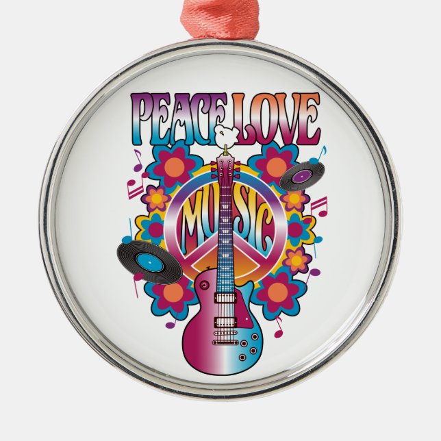 PEACE LOVE MUSIC METAL TREE DECORATION (Front)
