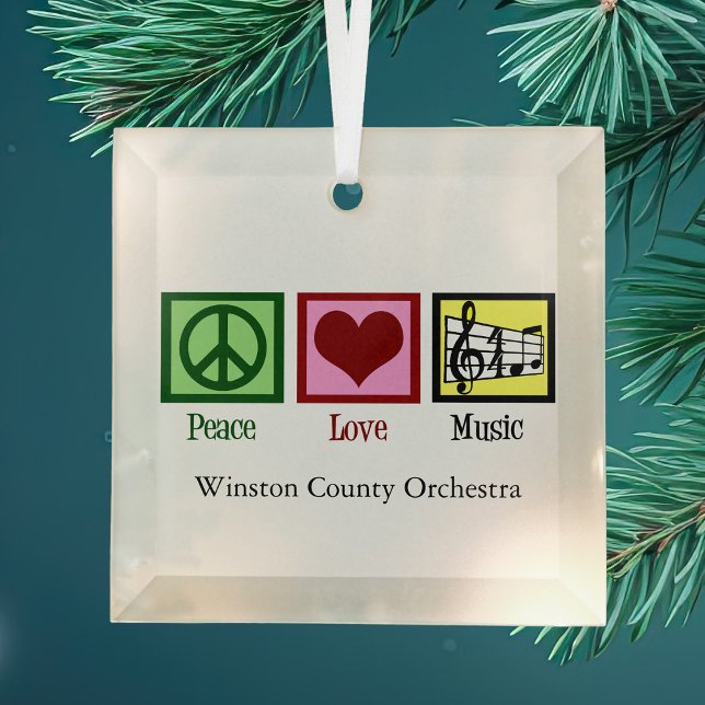 Peace Love Music Personalised Christmas Glass Tree Decoration (Creator Uploaded)