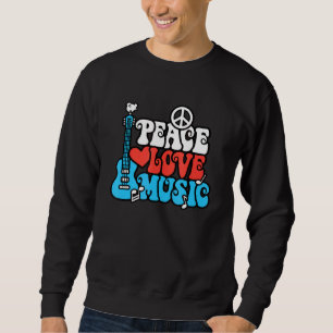 Peace Love Music Retro Rock Roll Guitar Peace Symb Sweatshirt