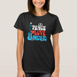 Peace Love Music Retro Rock Roll Guitar Peace Symb T-Shirt