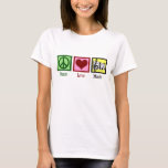 Peace Love Music T-Shirt<br><div class="desc">Beautiful musician gift featuring a peace sign,  heart,  and a treble clef and musical staff. Cool PEACE LOVE MUSIC Christmas present for a composer,  band director,  or choir conductor.</div>