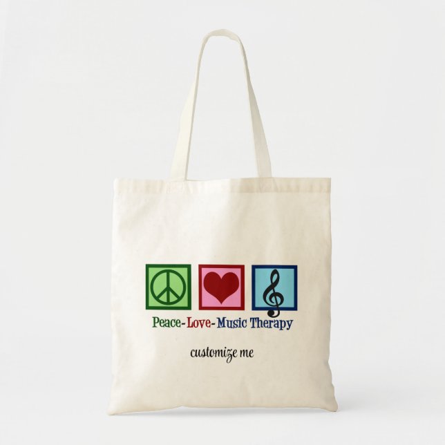 Peace Love Music Therapy Personalized Therapist Tote Bag (Front)