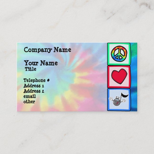 Peace, Love, Music; Tie Dye Business Card (Front)