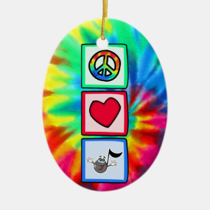 Peace, Love, Music; Tie Dye Ceramic Tree Decoration