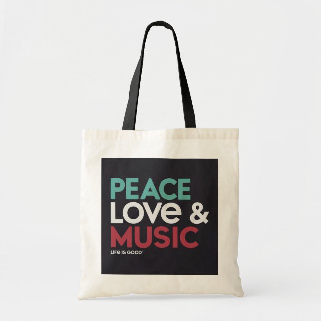 Peace Love & Music Tote Bag - Spread Positivity" (Front)