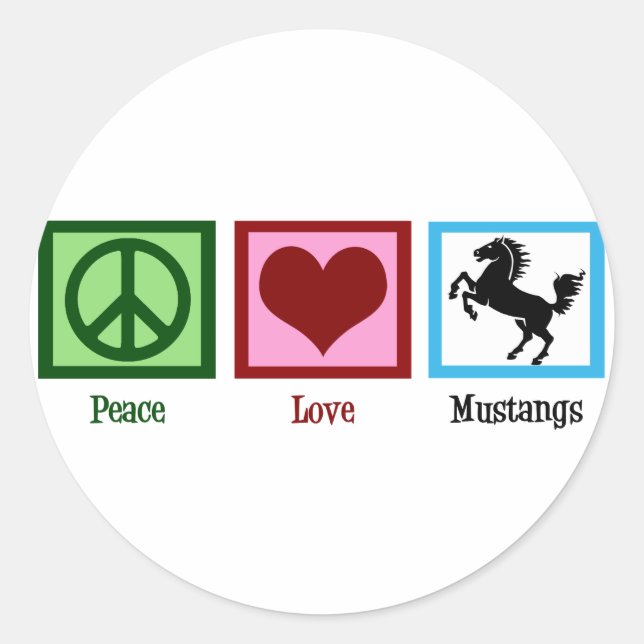 Peace Love Mustangs Classic Round Sticker (Front)