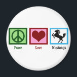 Peace Love Mustangs Magnet<br><div class="desc">Whether you love horses or sports teams named the Mustangs,  we can all agree this is one great horse! A peace sign,  heart,  and a cute mustang.</div>