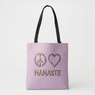 Peace Love Namaste Butterflies - Pink Graphic Yoga Tote Bag