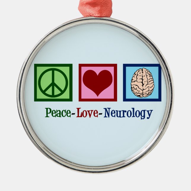 Peace Love Neurology Metal Tree Decoration (Front)