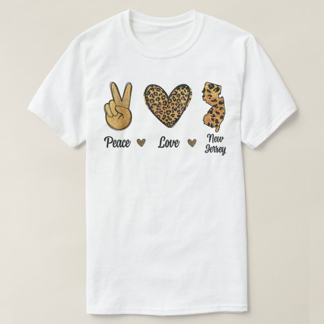 Peace Love New Jersey Leopard Flag Map Souvenirs M T-Shirt (Design Front)