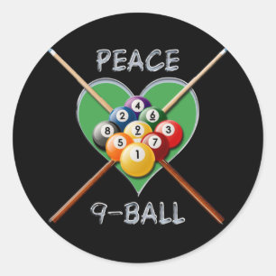 PEACE LOVE NINE BALL CLASSIC ROUND STICKER
