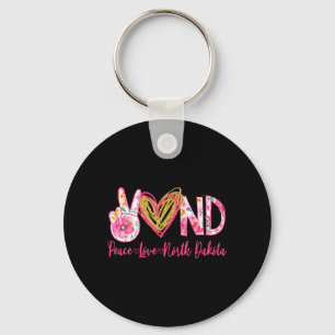 Peace Love North Dakota Floral Vintage North Key Ring