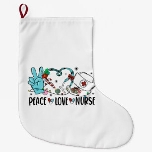 Peace Love Nurse Christmas Large Christmas Stocking