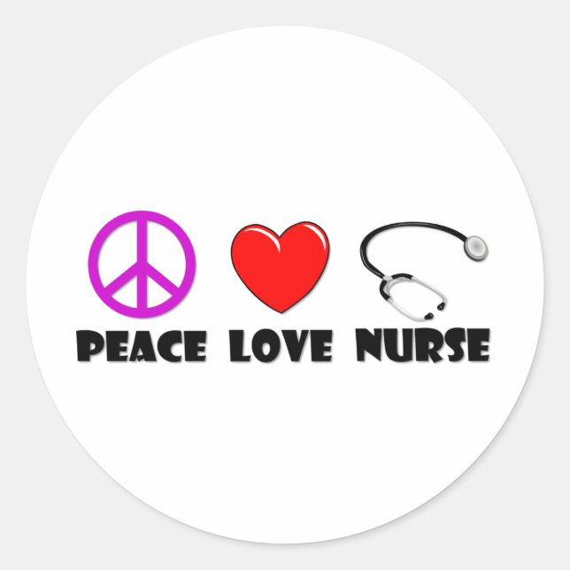 Peace Love Nurse Classic Round Sticker (Front)