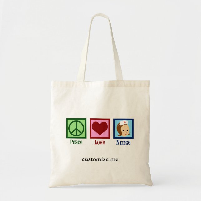Peace Love Nurse Cute Custom Nursing Tote Bag (Front)